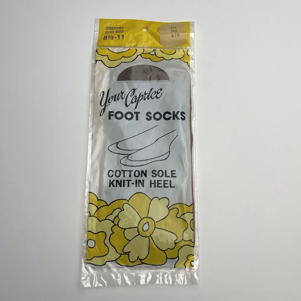 Caprice Vintage 70s Foot Socks Nylon Cotton USA Made 8.5-11 Retro Hosiery NOS‎